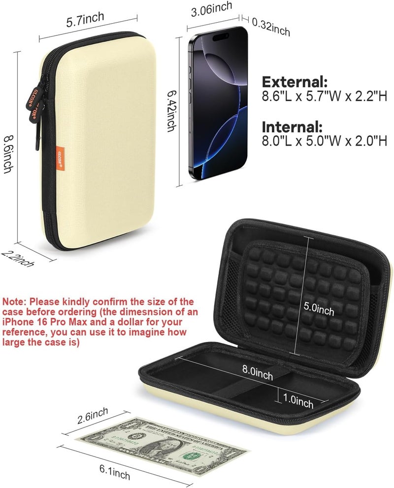 GLCON Clean-Beige Hard Shell Case for Electronic Accessories Organizer - Large Hard Carrying Case for Power Bank, External Hard Drive, Cell Phone, Charger, Cable - Portable Protection Travel Pouch Bag - Image 3